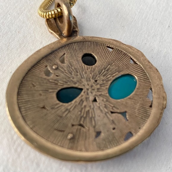 Express Pendant Necklace Gold Tone Multicolor Stone Opera Chain - Picture 7 of 11